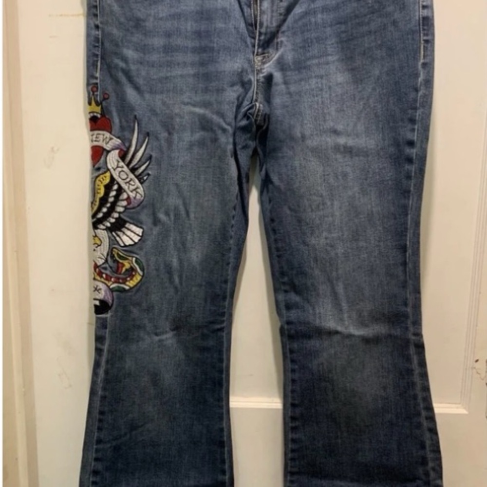 Women’s ED HARDY New York City  Denim Jeans Size 30 Slim Flare Leg Women’s